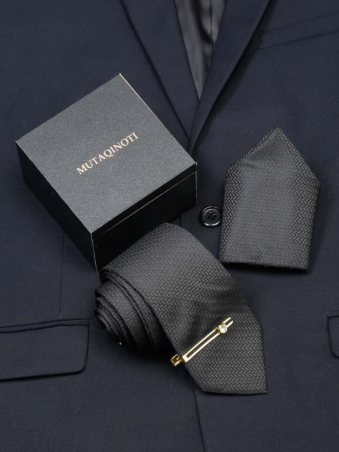 MUTAQINOTI Men Woven Design Silk Formal Accessory Gift Set - view 1