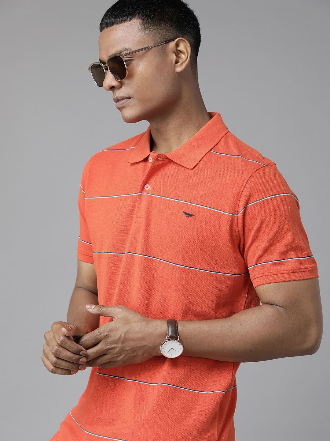 Park Avenue Men Striped Polo Collar Slim Fit T-shirt - view 1