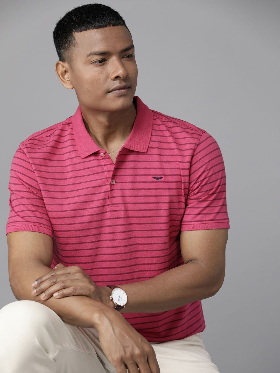 Park Avenue Men Striped Polo Collar Slim Fit T-shirt - view 1
