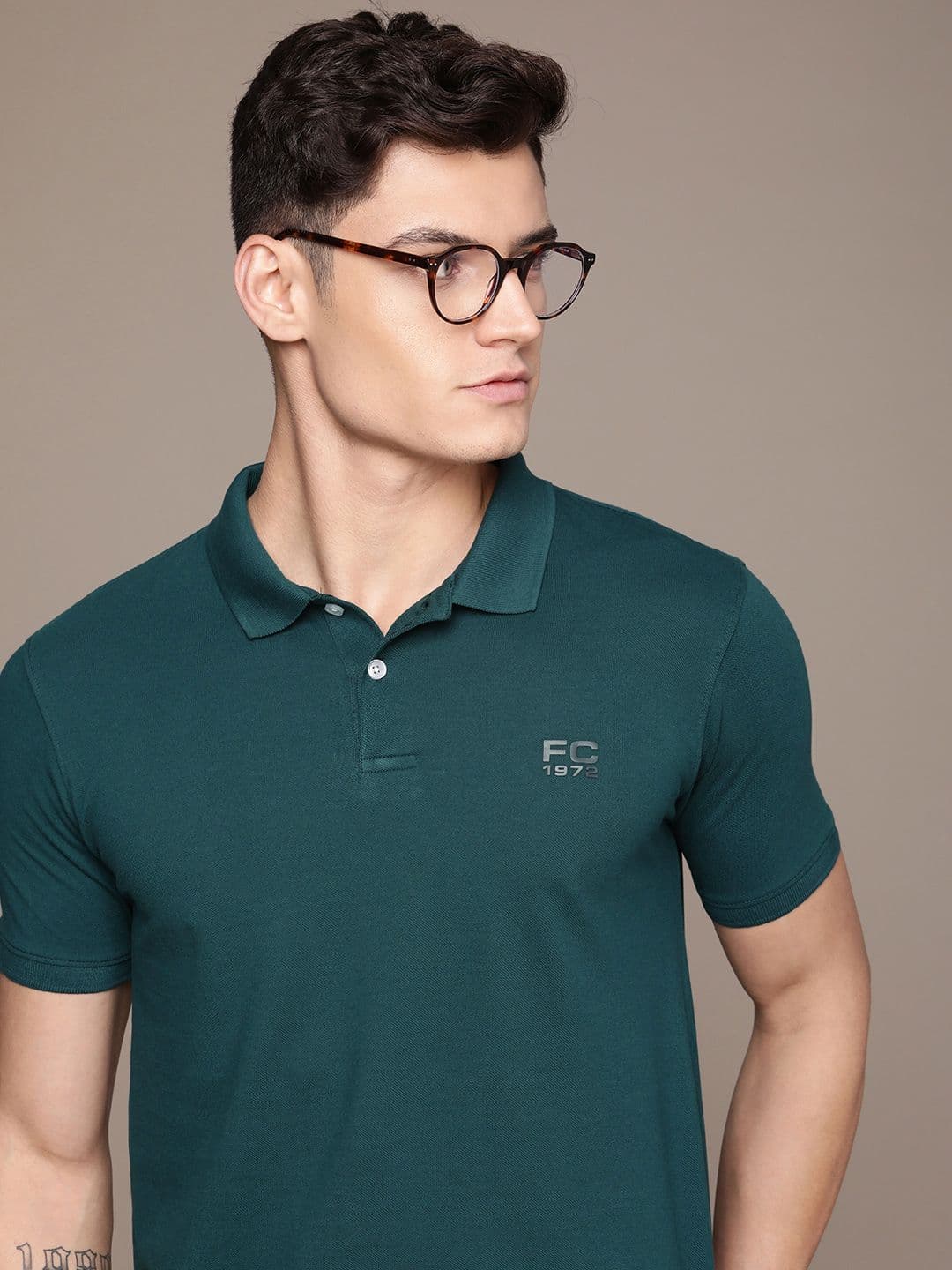 French Connection Polo Collar Knitted Pure Cotton T-shirt With Minimal Brand Logo Print - view 1
