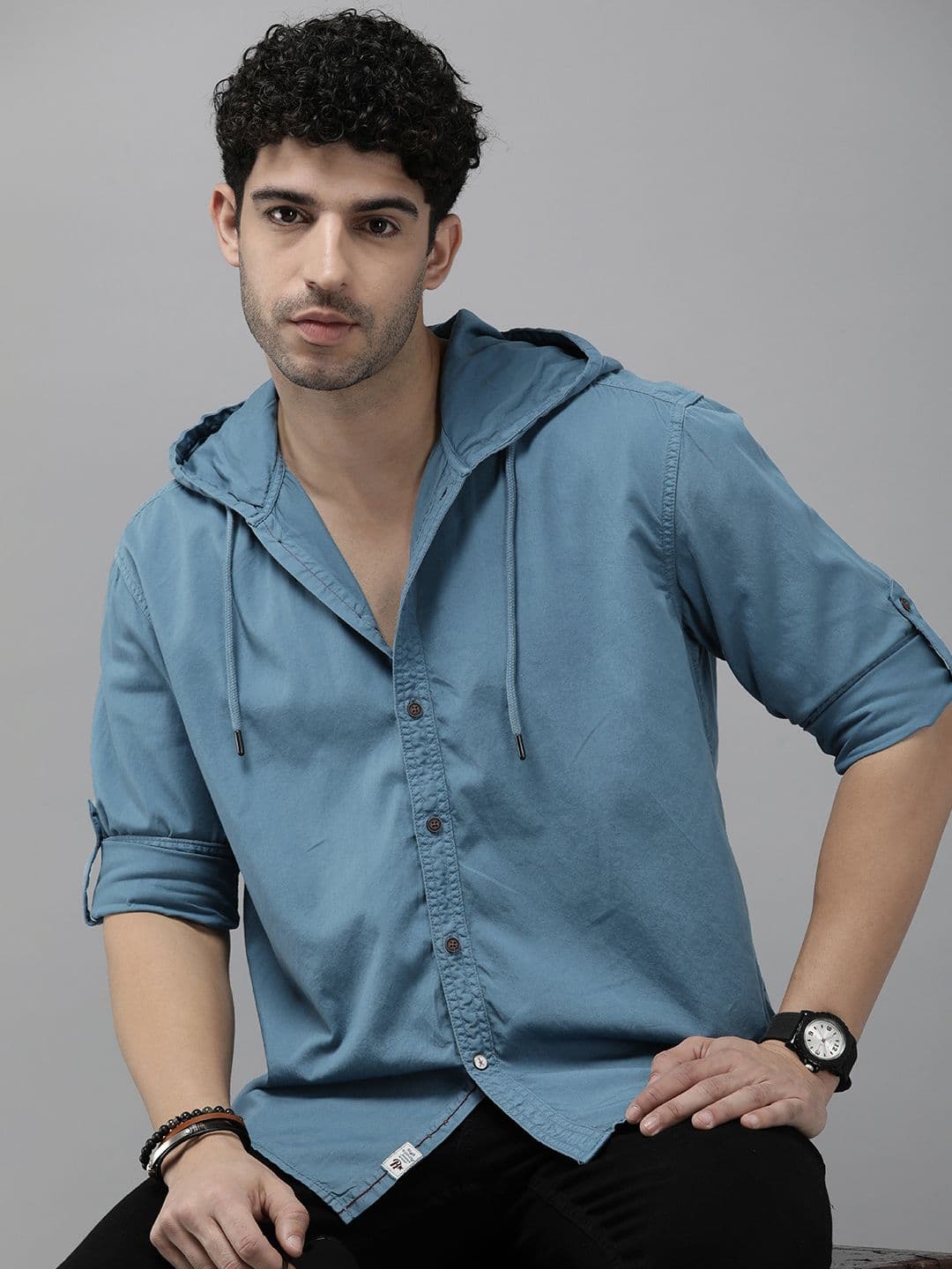 The Roadster Life Co. Solid Relaxed Fit Hooded Pure Cotton Casual Shirt - view 1