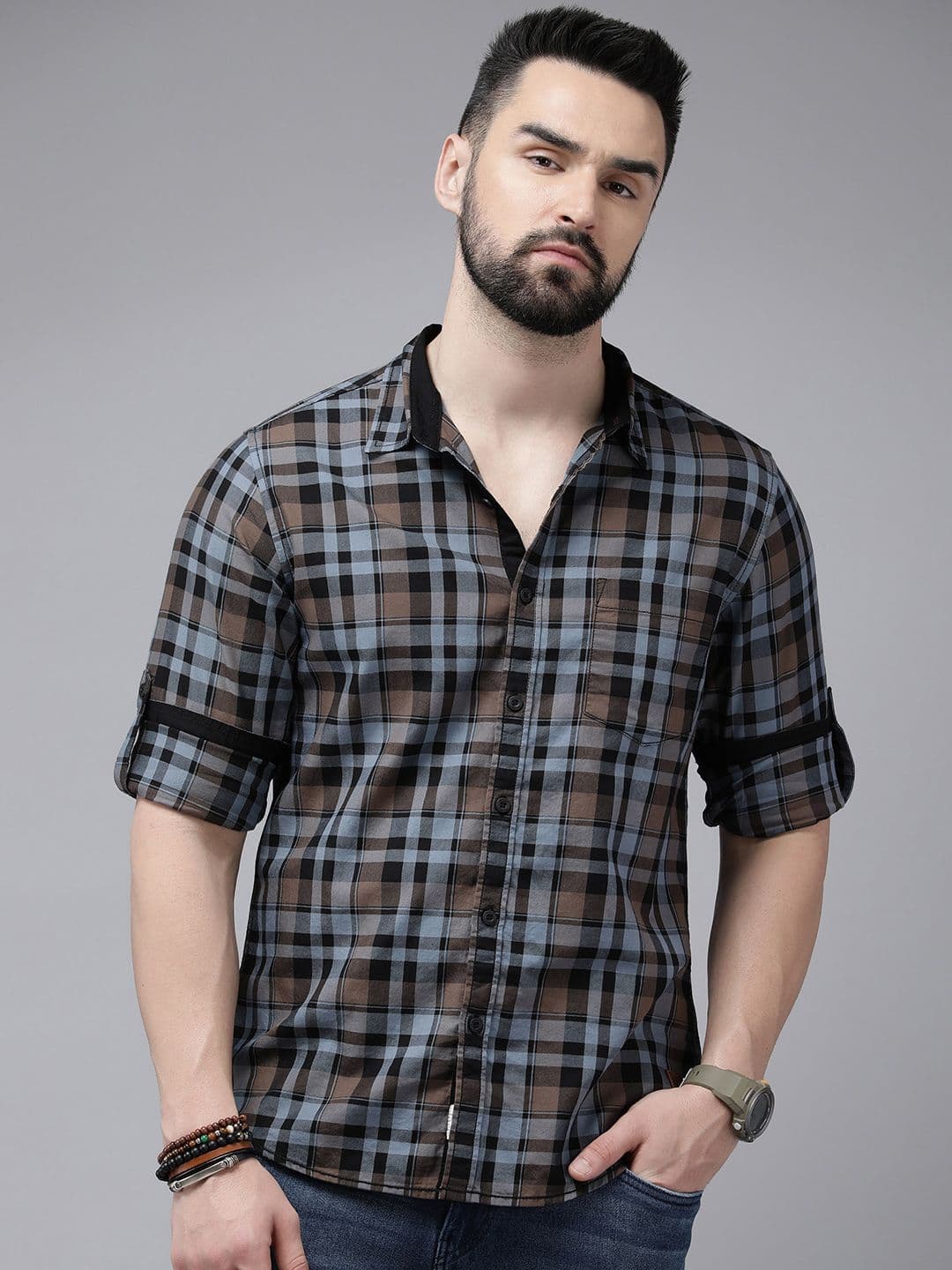 The Roadster Lifestyle Co. Men Pure Cotton Checked Casual Shirt - view 1