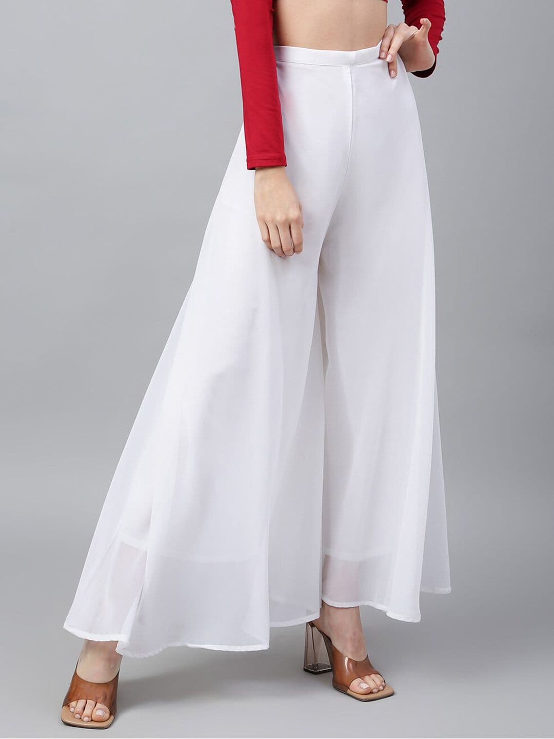 RATAN Women Georgette Flared Freesize Relaxed Fit Palazzo With Lining Pants - view 1
