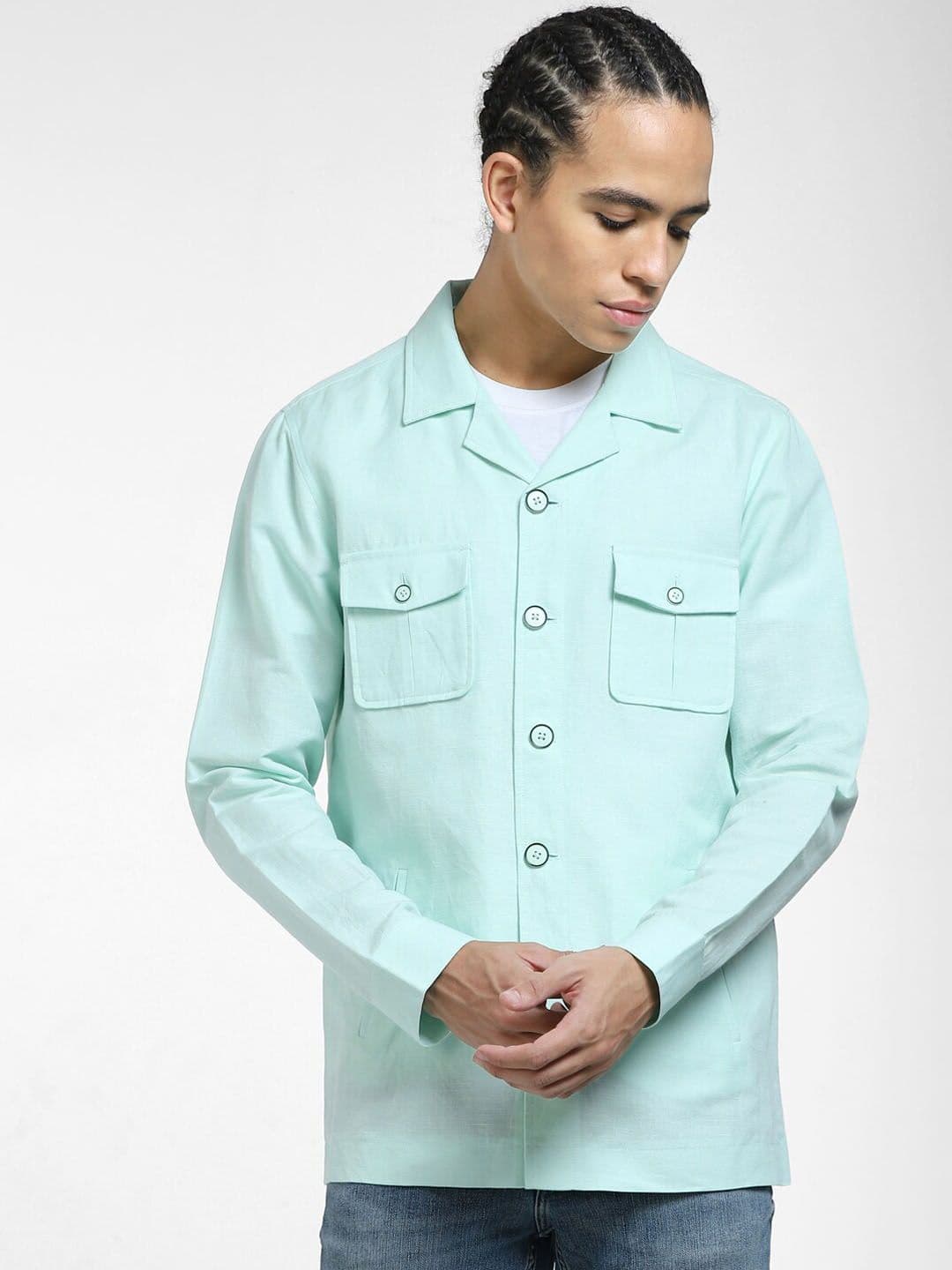 Jack & Jones Cuban Collar Long Sleeves Linen Shacket - view 1