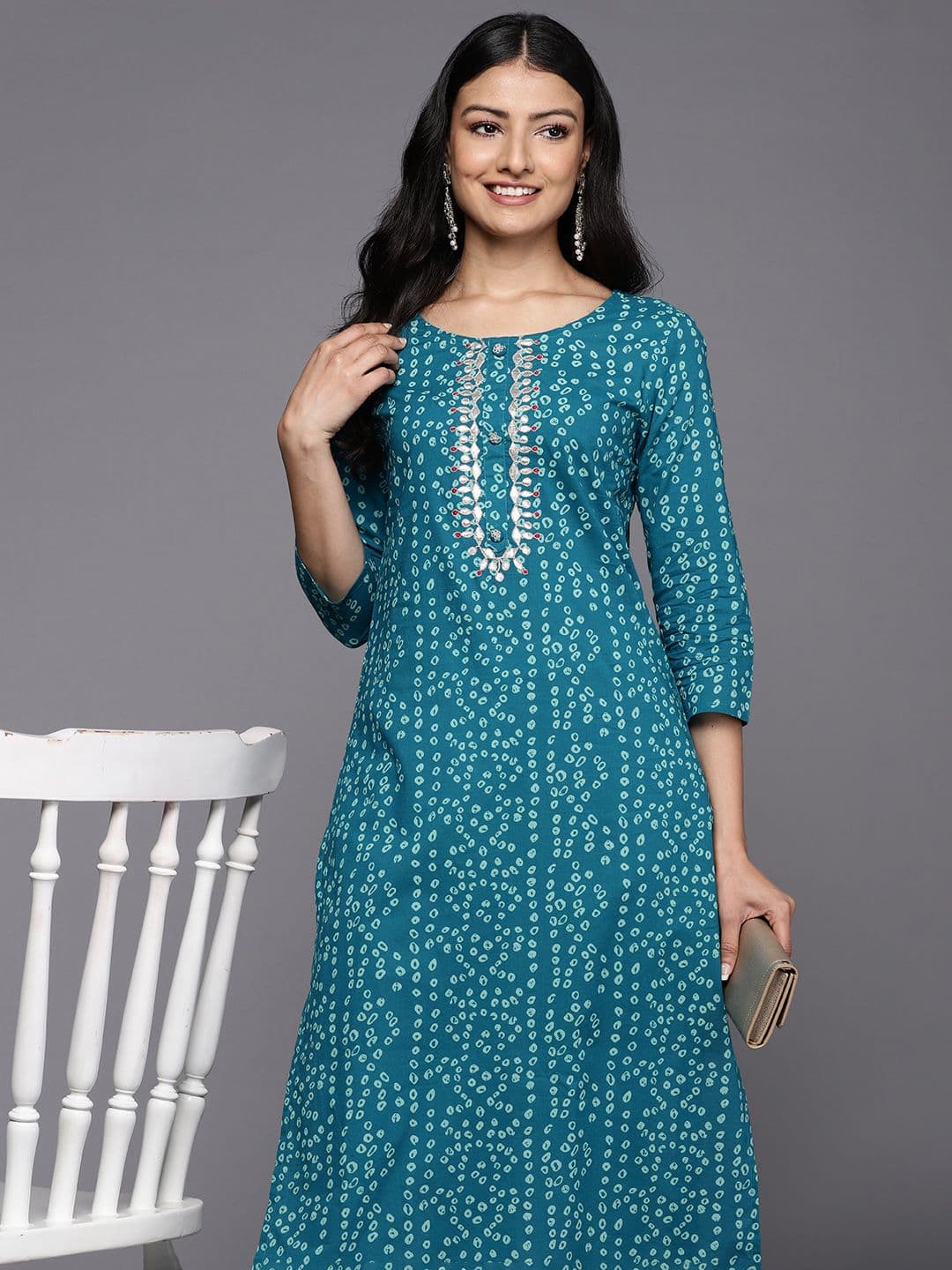 Varanga Bandhani Printed Gotta Patti Pure Cotton Kurta - view 1