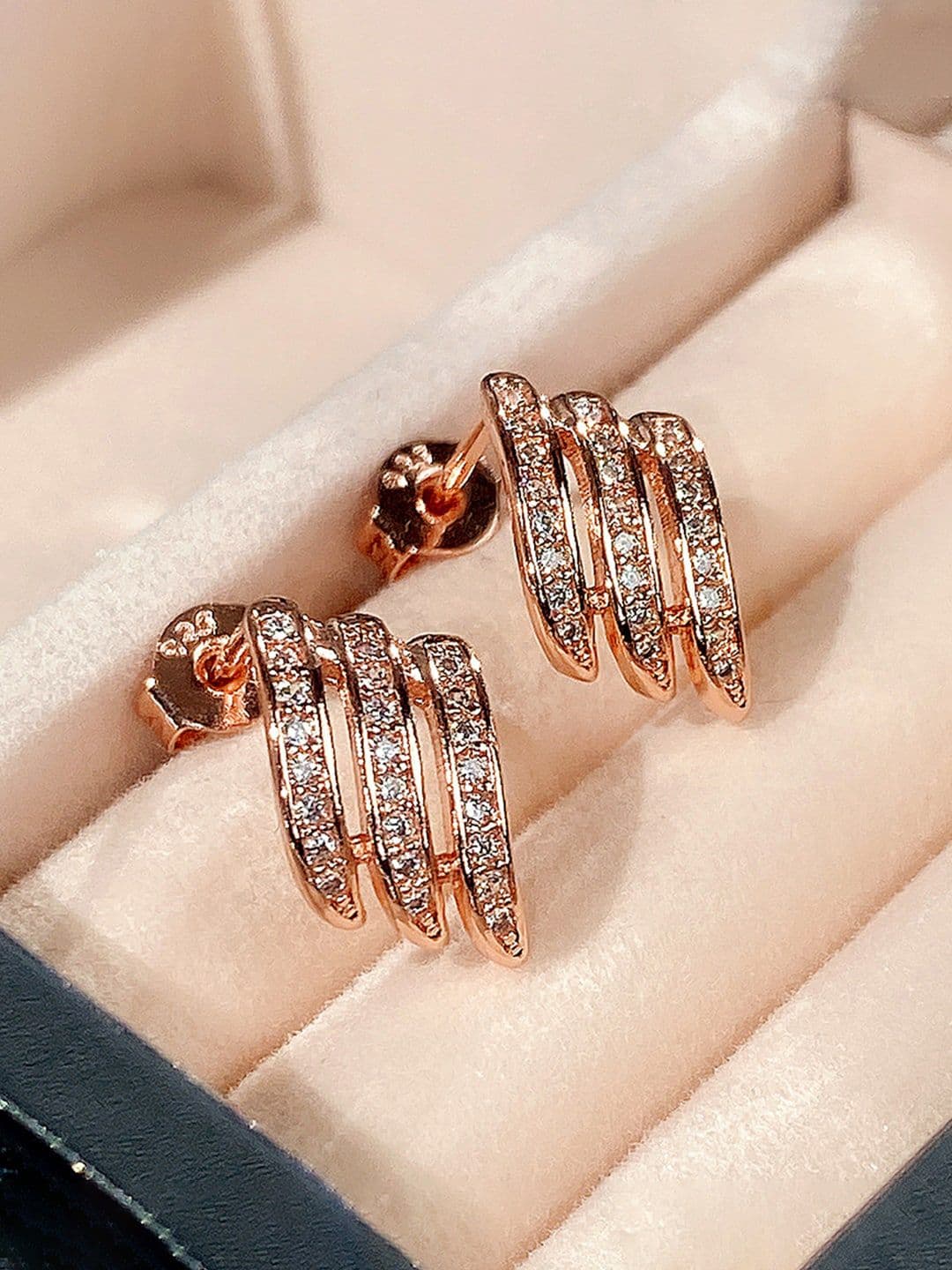 Peora Rose Gold Plated American Diamond Studded Stud Earrings - view 1