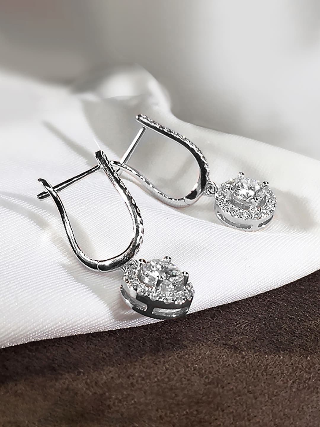 Peora Silver-Plated Contemporary American Diamond Hoop Earrings - view 1
