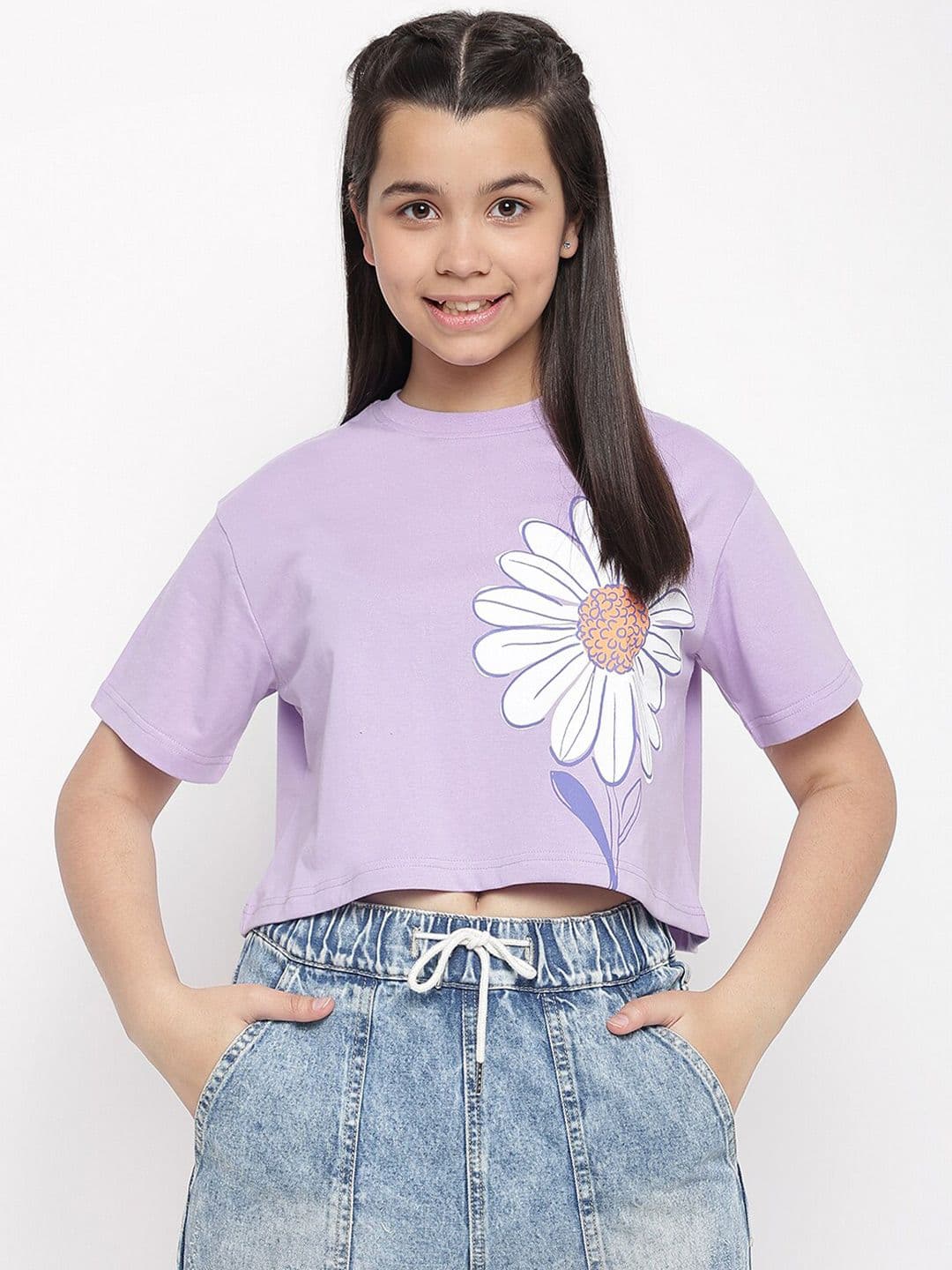 Lil Tomatoes Girls Floral Printed Boxy Crop Top - view 1