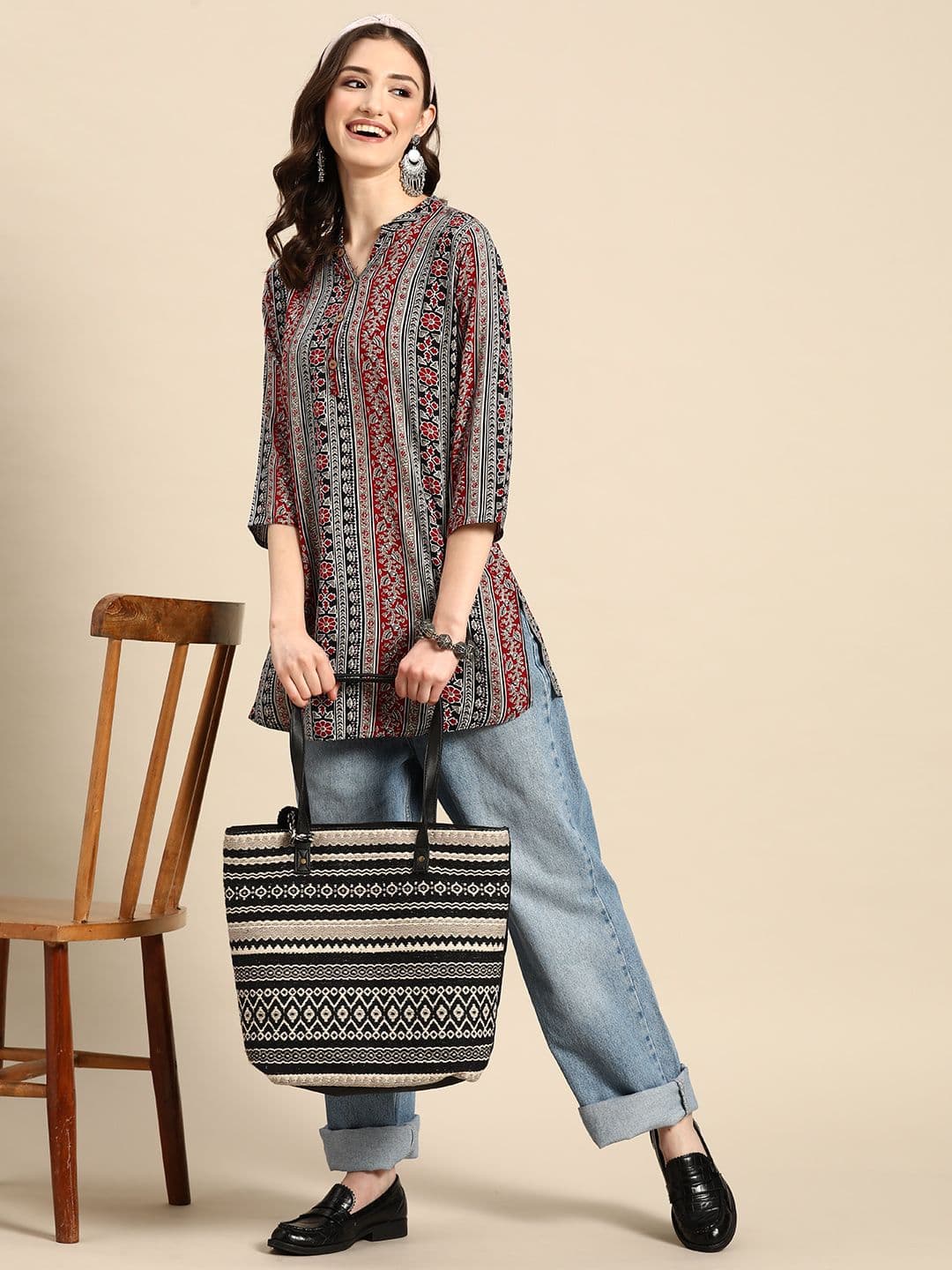 Sangria Floral Printed Short Kurti - view 1