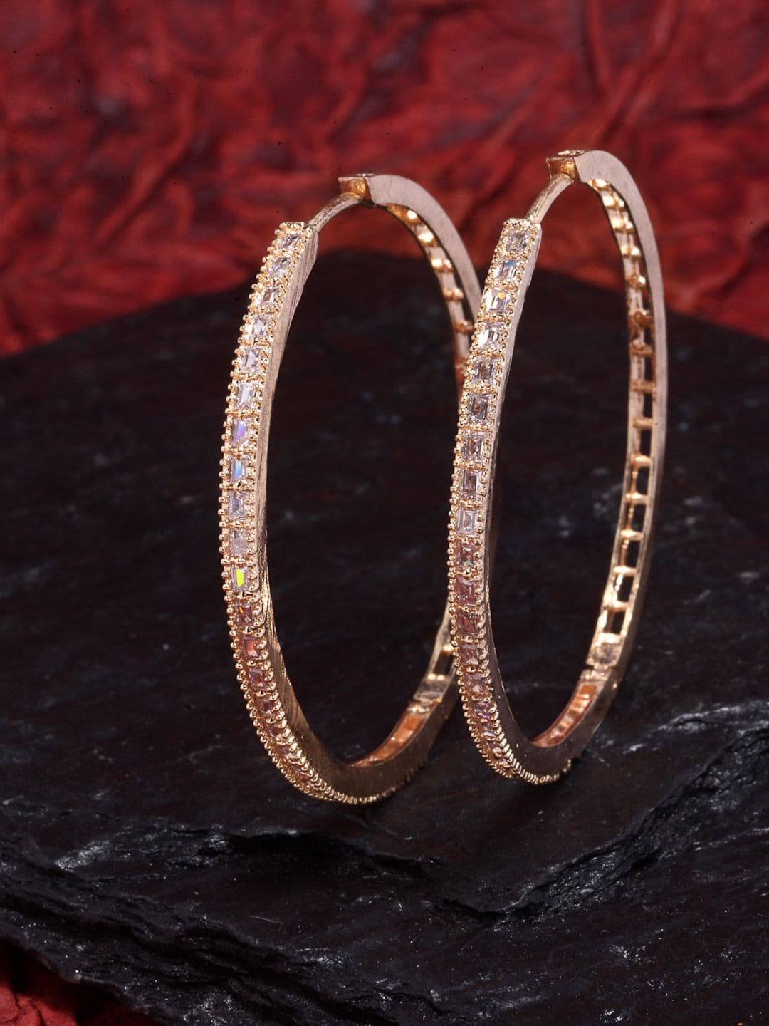ZENEME Rose Gold-Plated Circular American Diamond Hoop Earrings - view 1