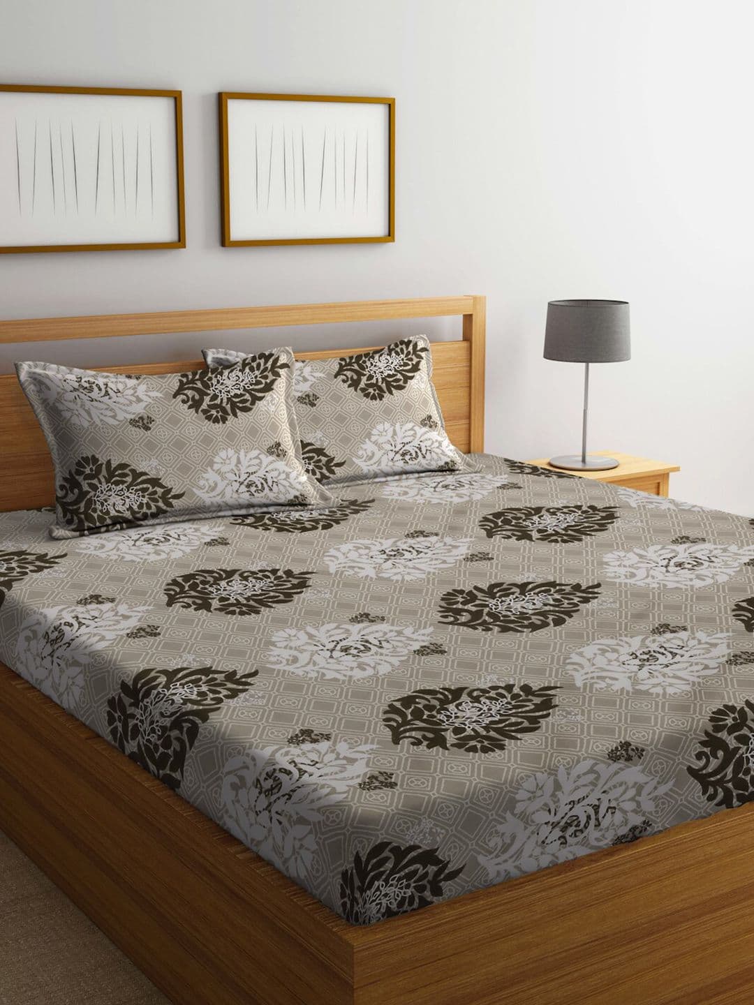 KLOTTHE Primrose Luxury Beige Floral Polycotton 300 TC King Fine Bedsheet with 2 Pillow Covers-98 x 89 inches - view 1