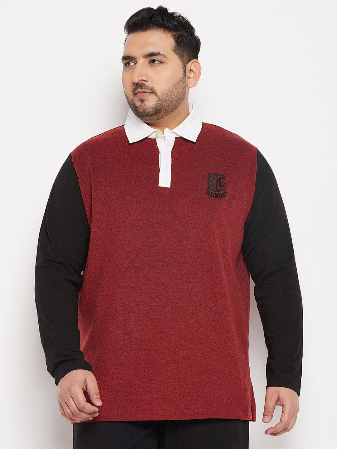 bigbanana Plus Size Colourblocked Polo Collar Pure Cotton Bio Finished T-shirt - view 1