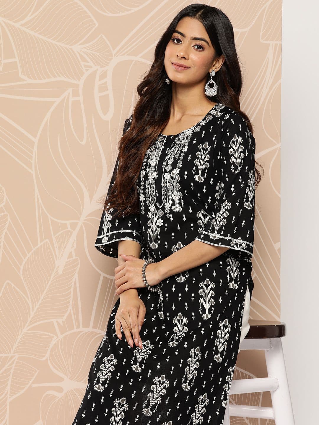 Libas Ethnic Motifs Embroidered Flared Sleeves Gotta Patti Kurta - view 1