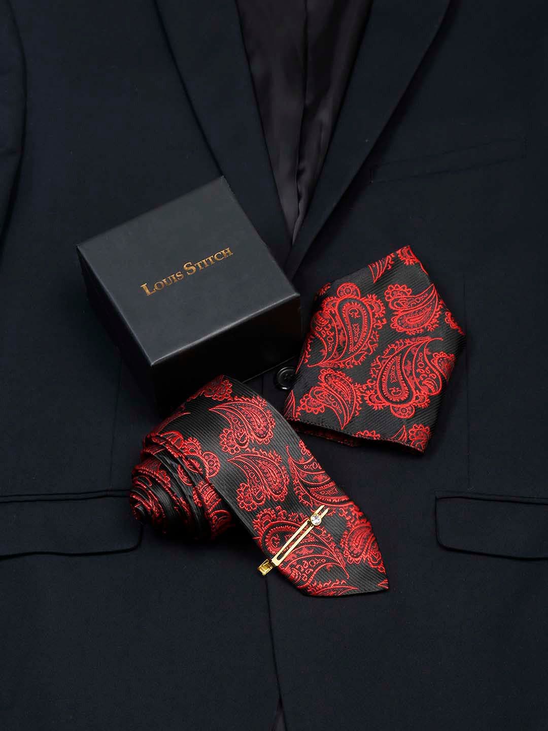 LOUIS STITCH Men Woven Design Silk Necktie Accessory Gift Set - view 1
