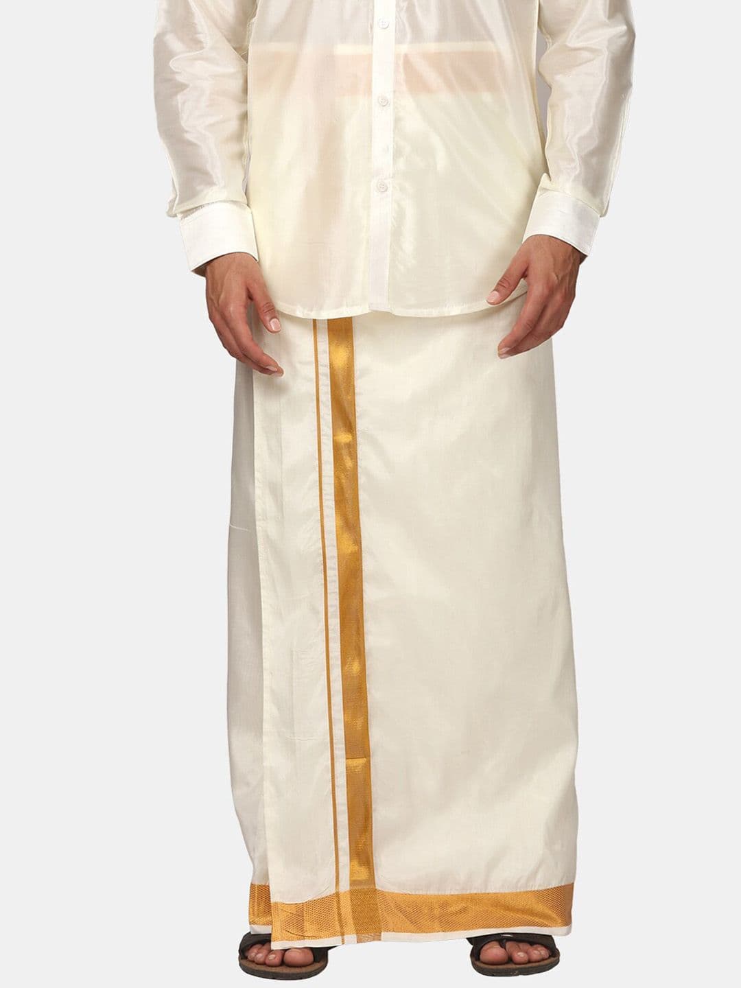 Sethukrishna Men Zari Border Art Silk Dhoti - view 1