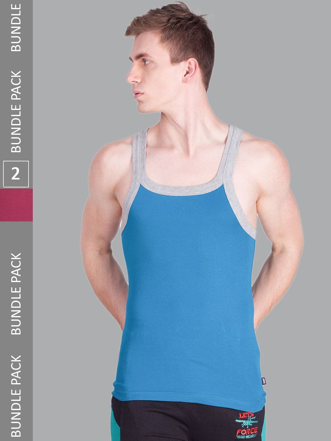Force NXT Pack Of 2 Men Super Combed Cotton Soft Rib Multicolour Gym Vest - view 1