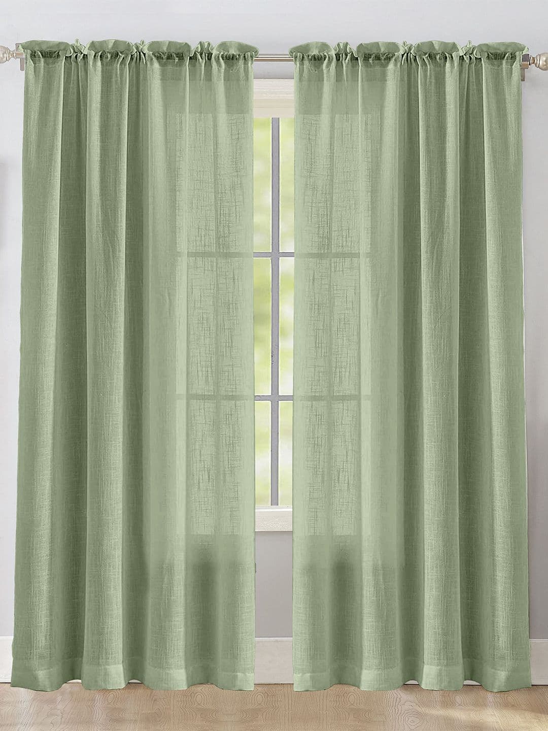 HOMEMONDE Green 2 Pieces Sheer Rod Pocket Cotton Door Curtains - view 1