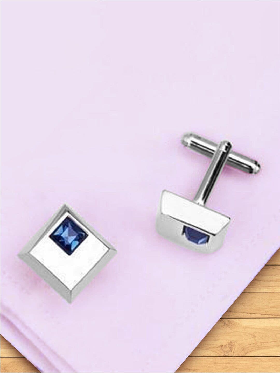 Peora Silver-Plated Textured Square Shape Cufflinks Set - view 1