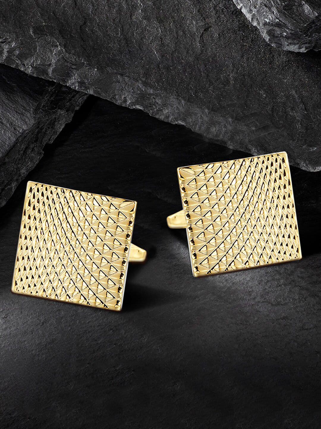 Peora Gold-Plated Textured Square Shape Cufflinks Set - view 1