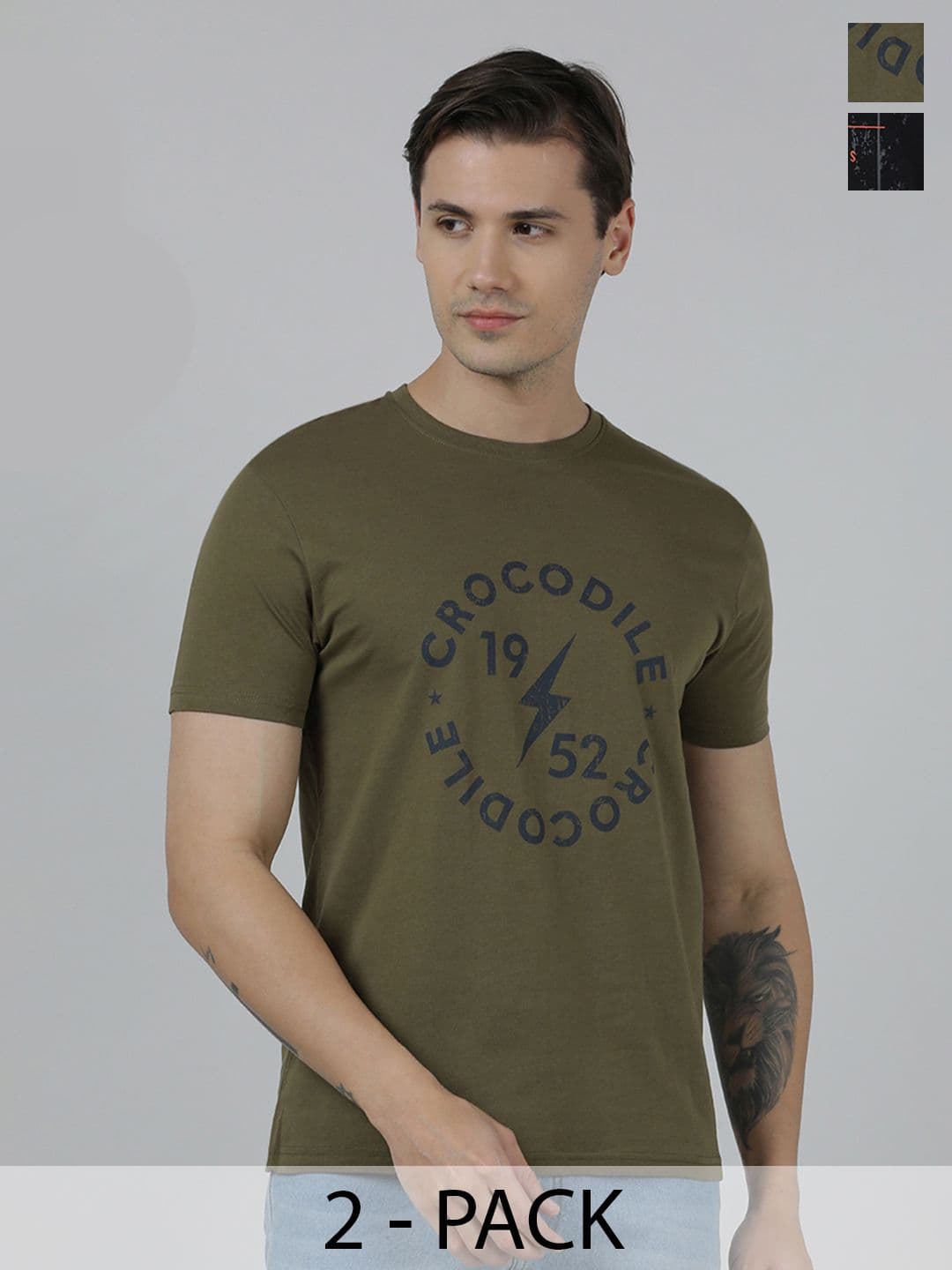 Crocodile Pack Of 2 Typography Printed Slim Fit Cotton T-shirt - view 1