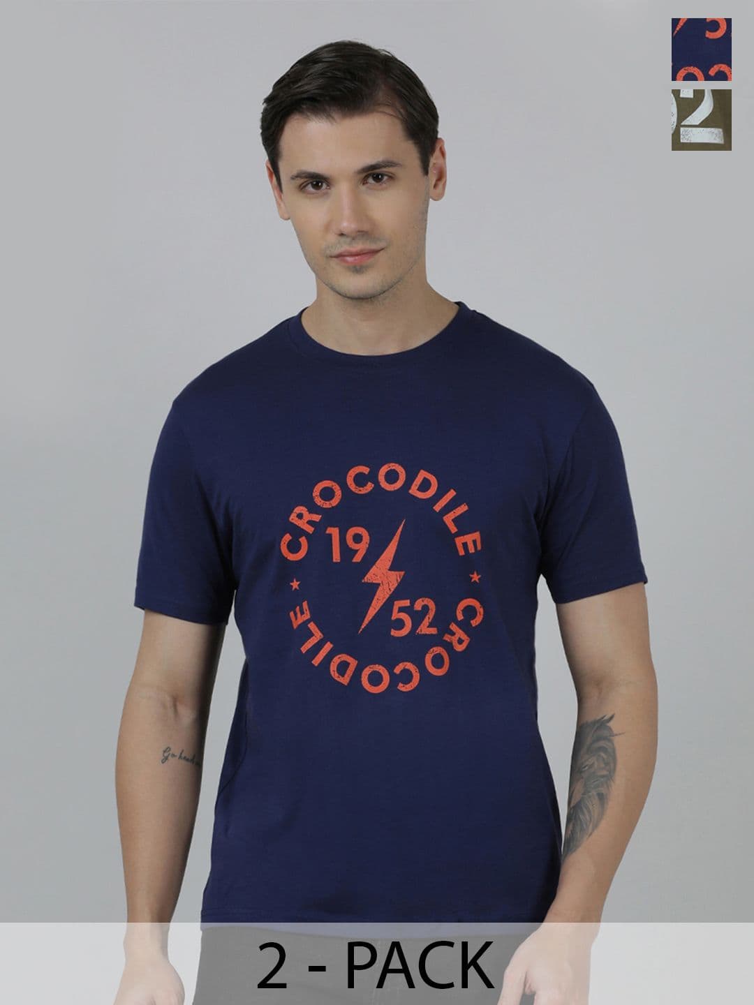 Crocodile Pack Of 2 Typography Printed Cotton Slim Fit T-shirt - view 1