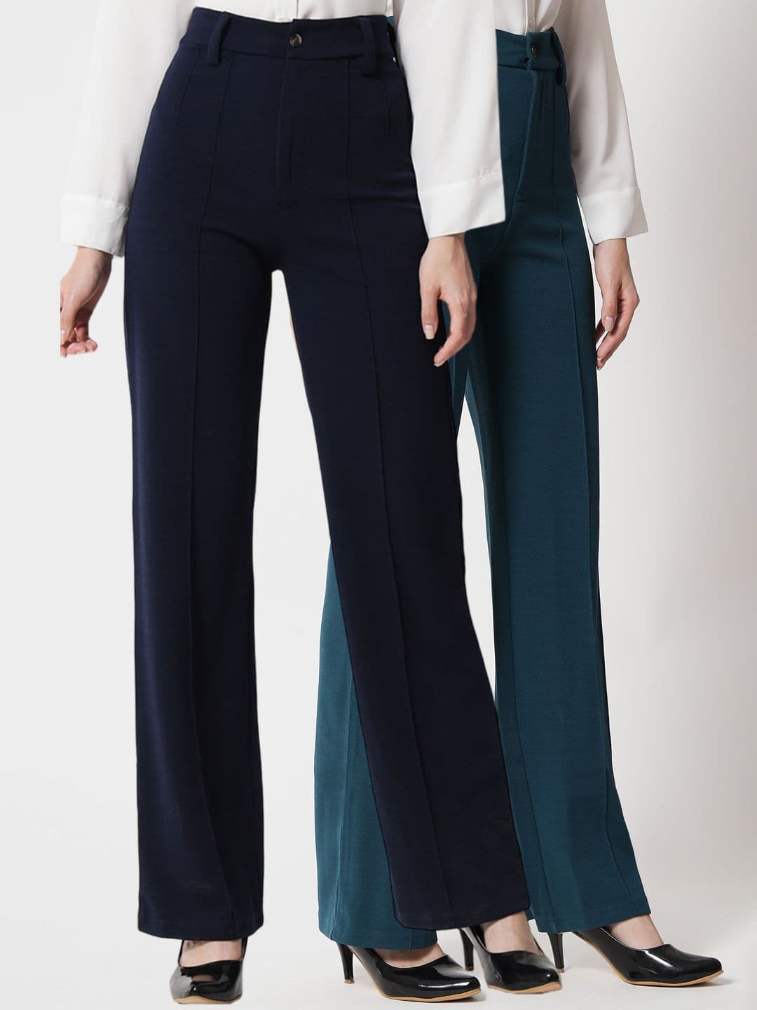 KOTTY BIZwear Women Pack Of 2 Relaxed Straight Fit High-Rise Easy Wash Parallel Trousers - view 1