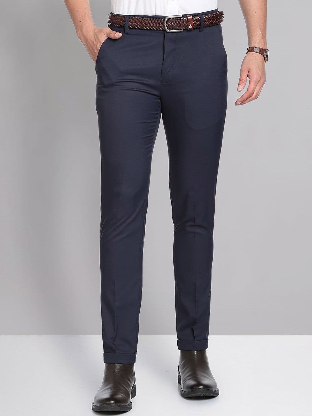 AD By Arvind Men Flat-Front Mid-Rise Slim Fit Formal Trousers - view 1