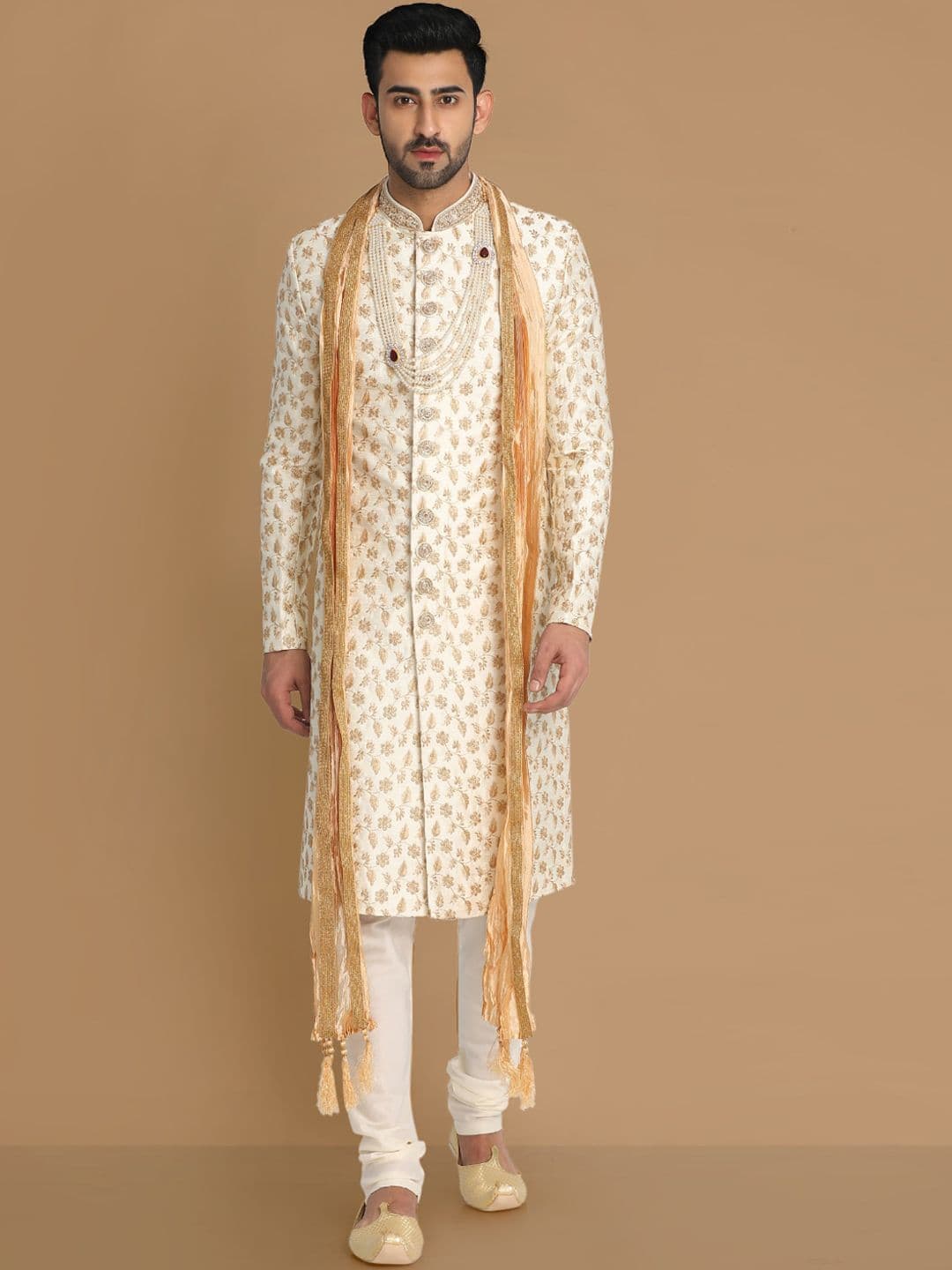 Manyavar Embroidered Art Silk Sherwani With Pyjama & Dupatta - view 1