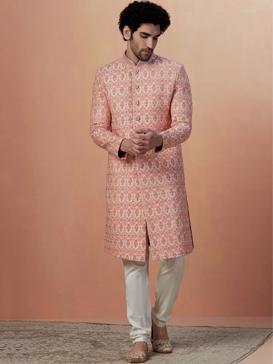 Manyavar Self-Design Art Silk Traditional Sherwani Set - view 1