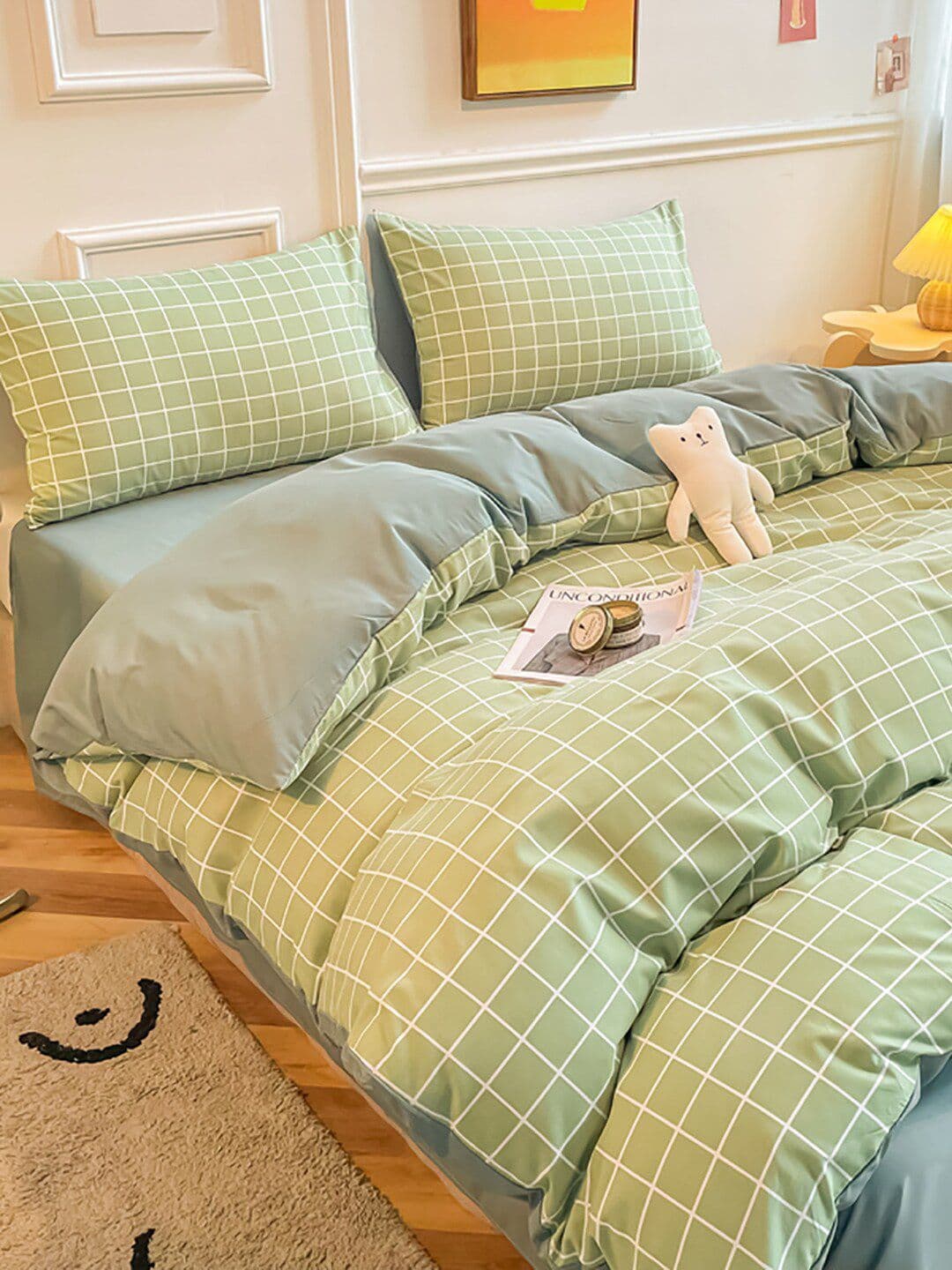 JC HOME Green Checked Double King Bedding Set - view 1