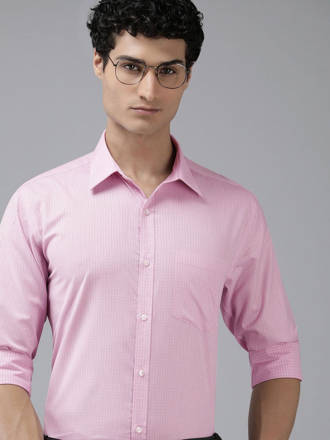 Park Avenue Slim Fit Grid Tattersall Checks & Self Design Opaque Formal Shirt With Pocket - view 1