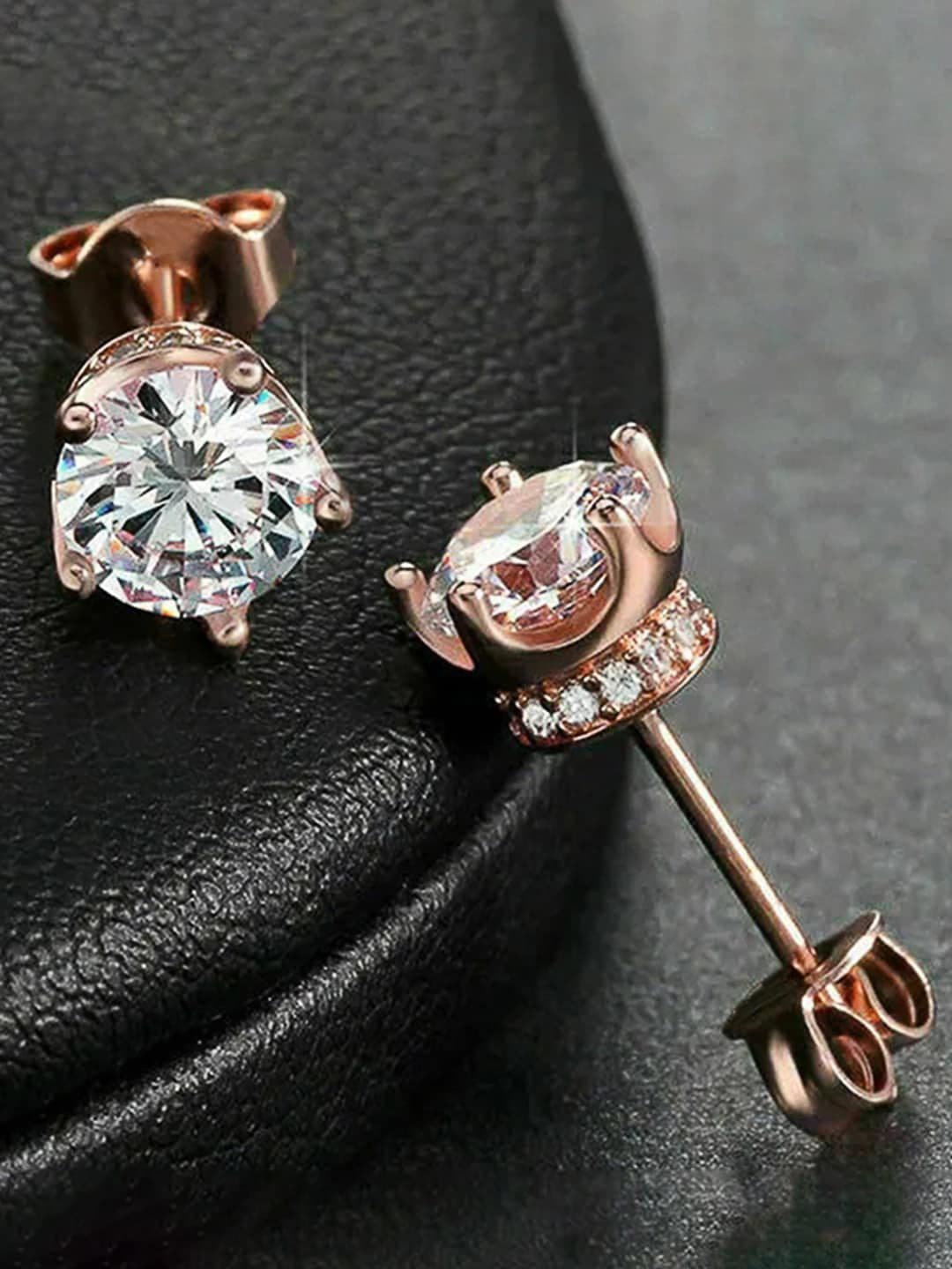 Peora Rose Gold-Plated Contemporary American Diamond Studded Studs Earrings - view 1