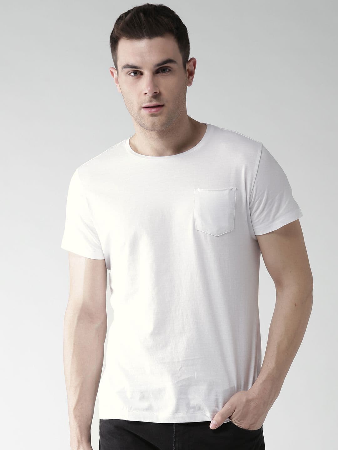 Mast & Harbour Mast Harbour Men White Solid Round Neck Cotton T-shirt - view 1