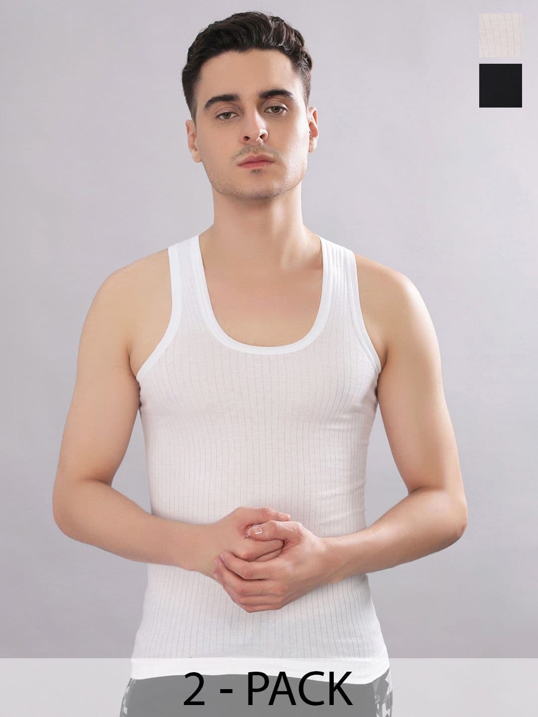 Dollar Bigboss Men Solid Pack of 2 Cotton Magic Rib Regular Fit Casual Vest - view 1