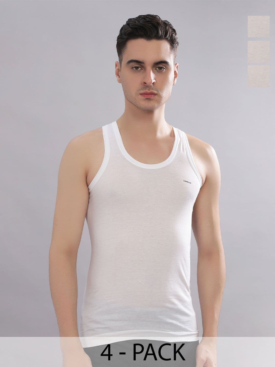 Dollar Bigboss Men Solid Pack of 4 White Combed Cotton Shrinkless Casual Vest - view 1