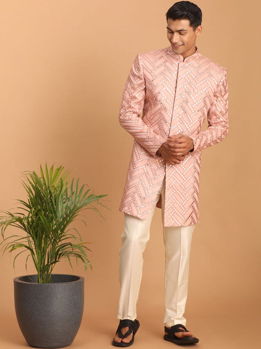 VASTRAMAY Embroidered Straight Sherwani Set - view 1