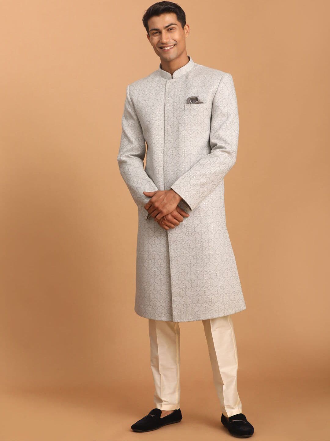 VASTRAMAY Jacquard Woven-Design Sherwani - view 1