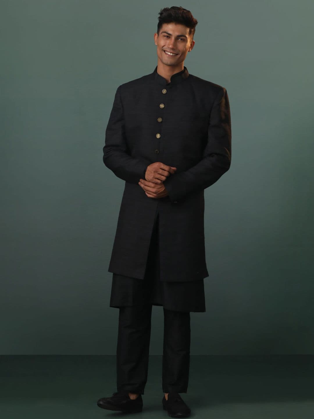 VASTRAMAY Textured Indowestern Sherwani With Kurta & Pyjama Pants - view 1