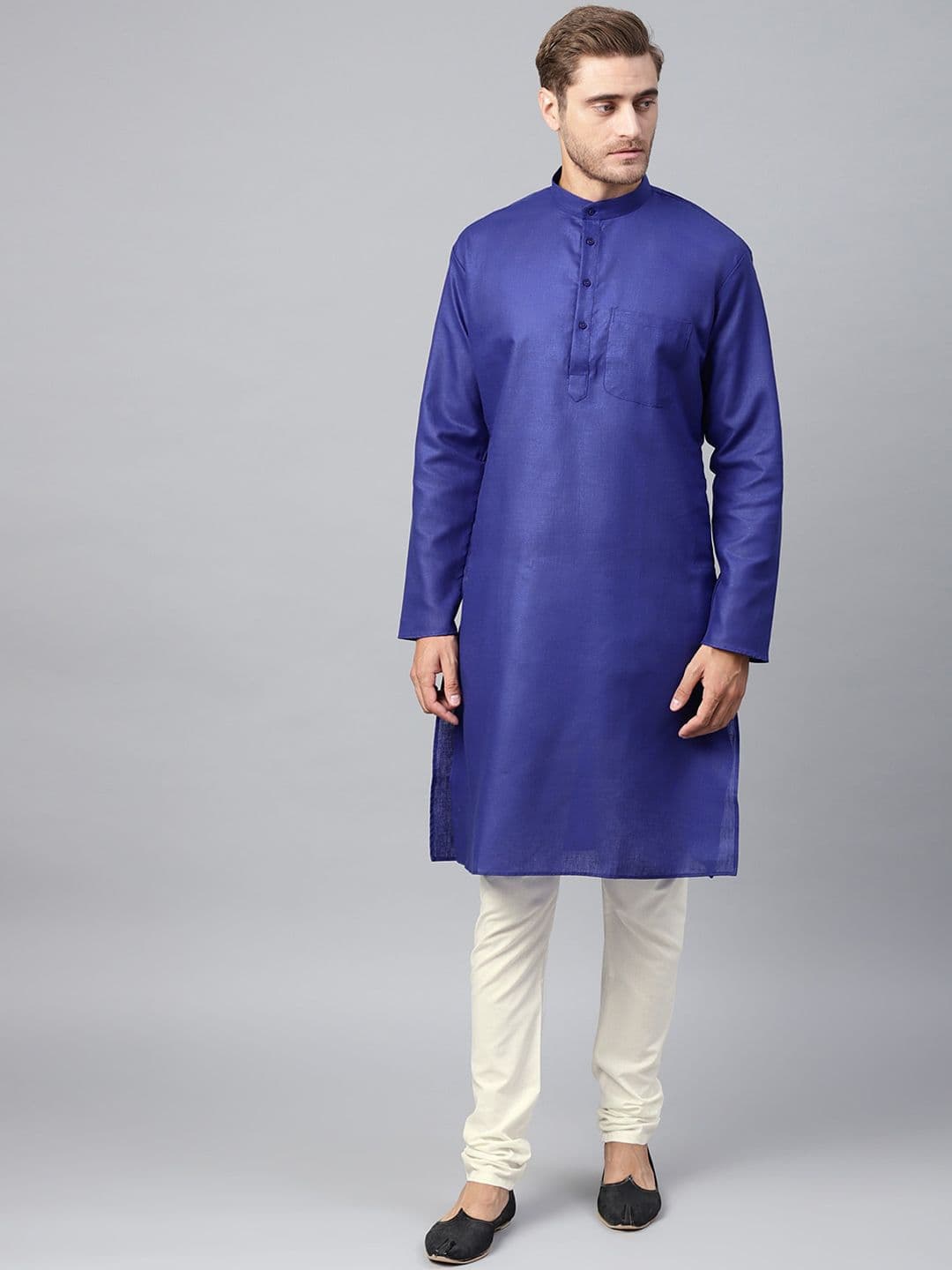 SOJANYA Mandarin Collar Patch Pocket Straight Cotton Linen Kurta - view 1