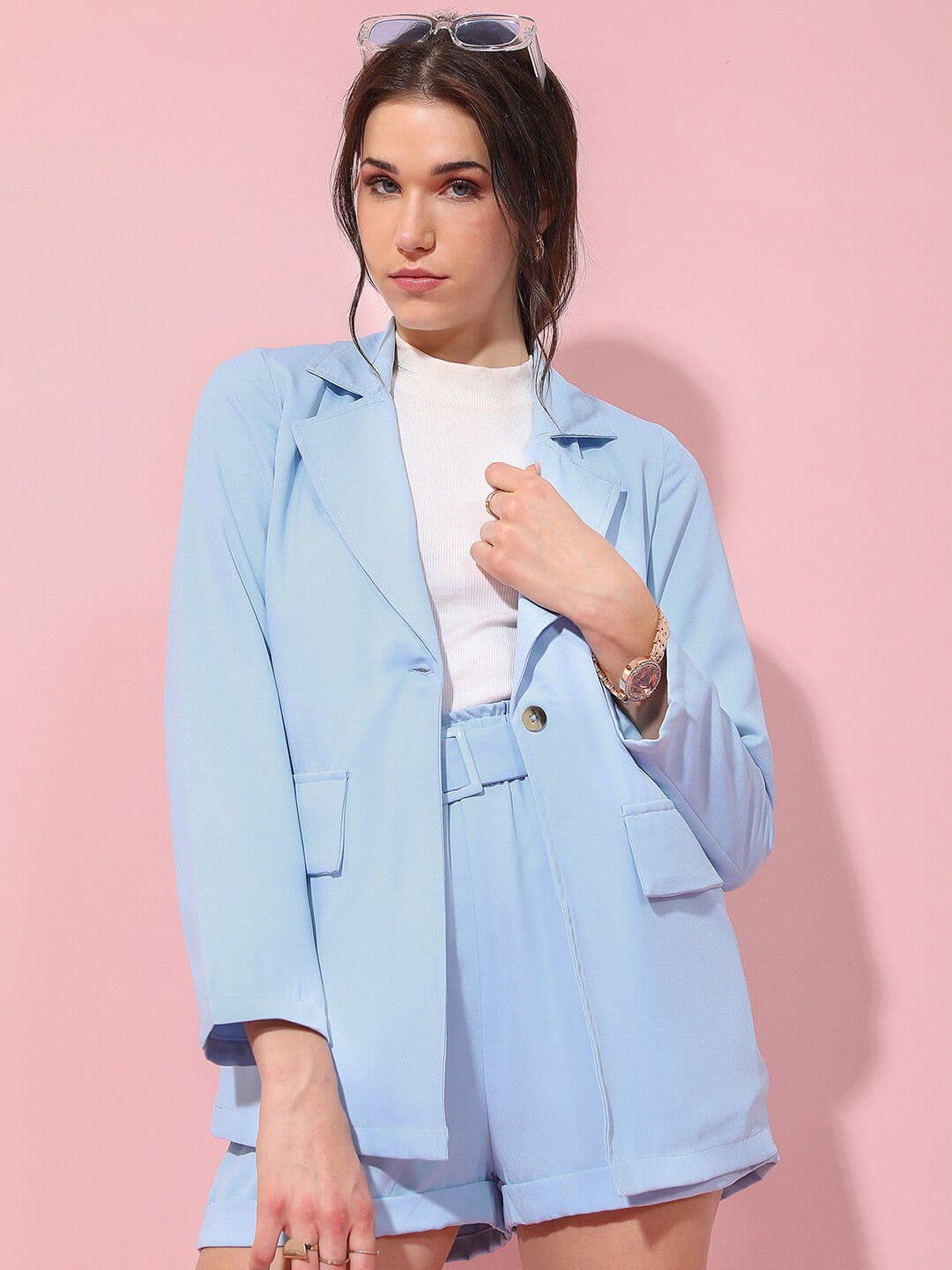 Tokyo Talkies Single-Breasted Blazer With Matching Belted Shorts Co-Ords - view 1
