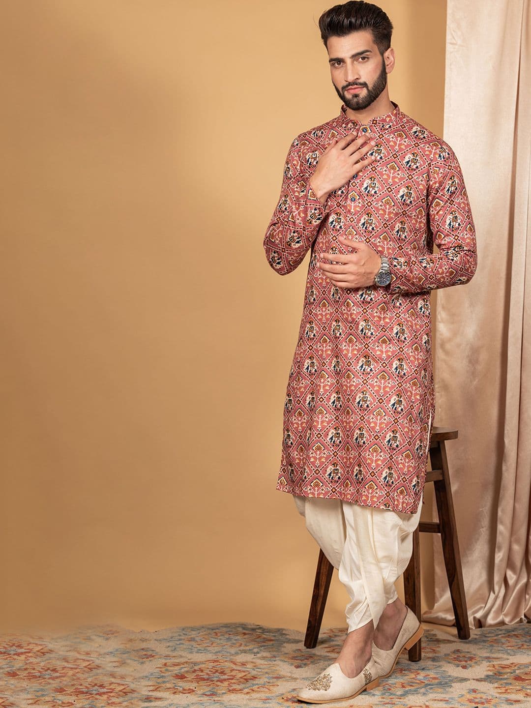 KISAH Mandarin Collar Ethnic Motifs Printed Straight Kurta - view 1