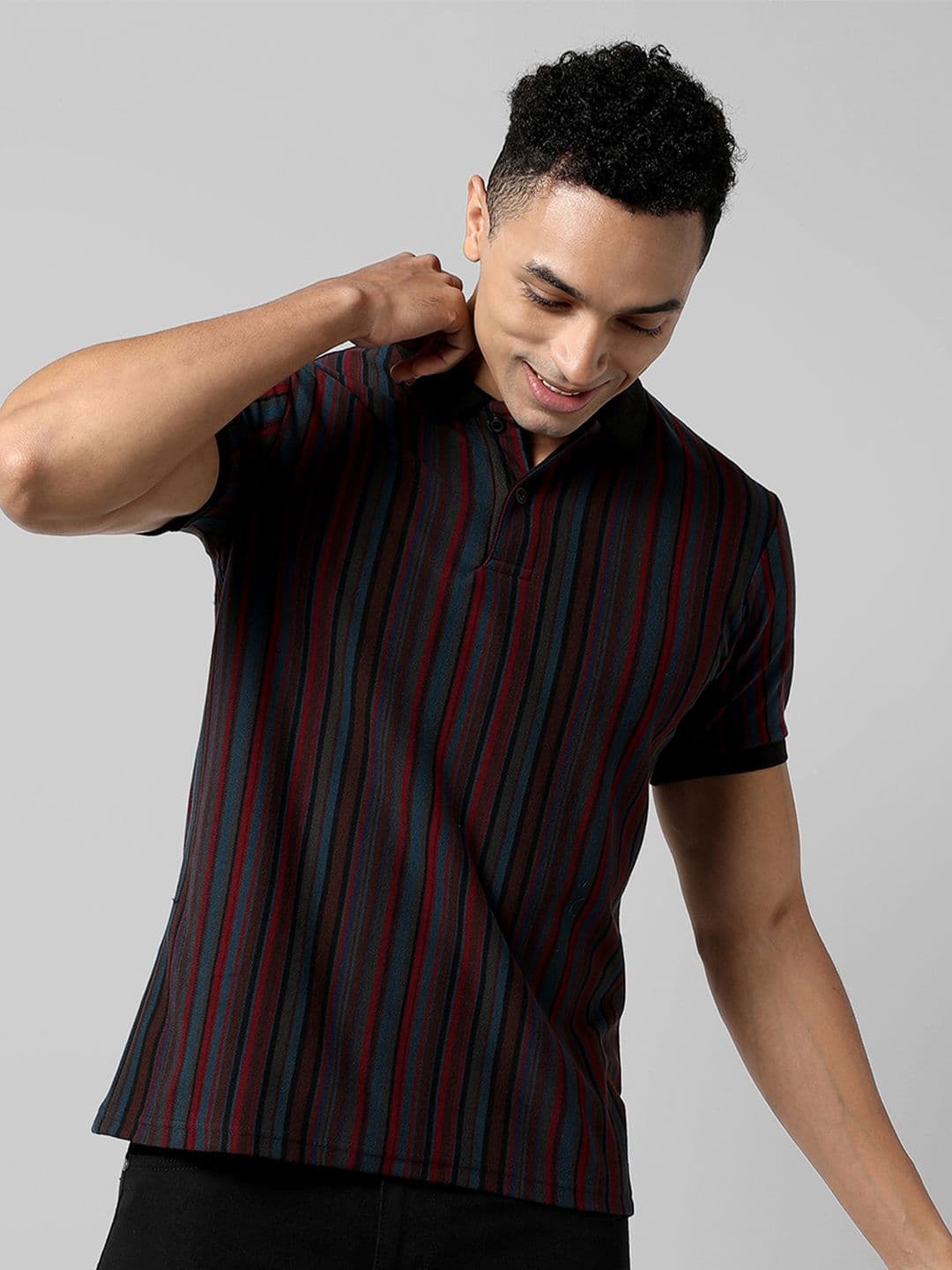 CAHOOT Striped Polo Collar Cotton T-shirt - view 1