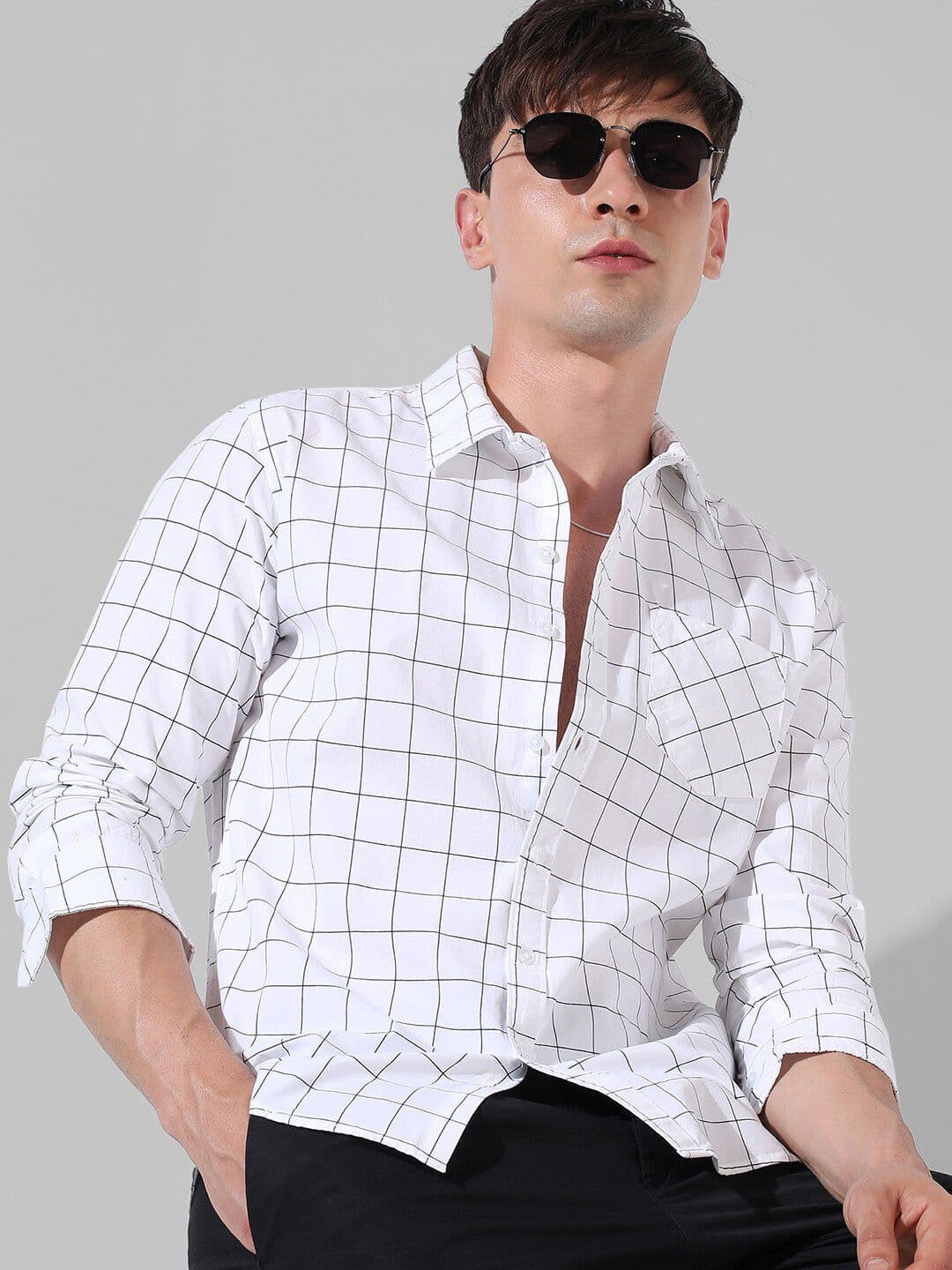 CAHOOT Classic Fit Windowpane Checked Cotton Casual Shirt - view 1