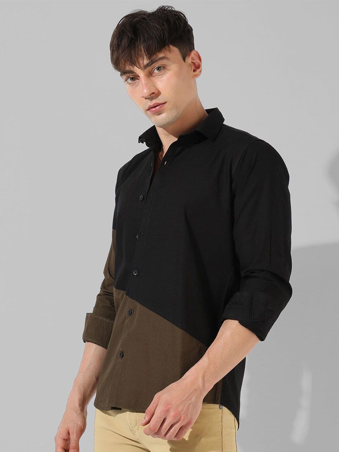 CAHOOT Black & Brown Colourblocked Casual Shirt - view 1