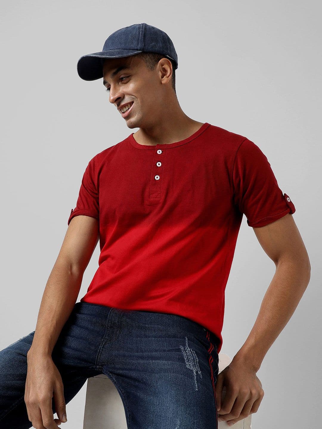 CAHOOT Henley Neck Dyed Cotton T-shirt - view 1