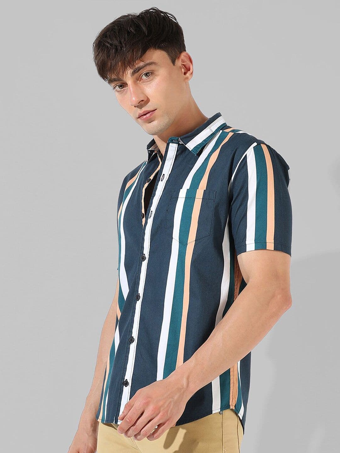 CAHOOT Vertical Striped Spread Collar Cotton Classic Casual Shirt - view 1