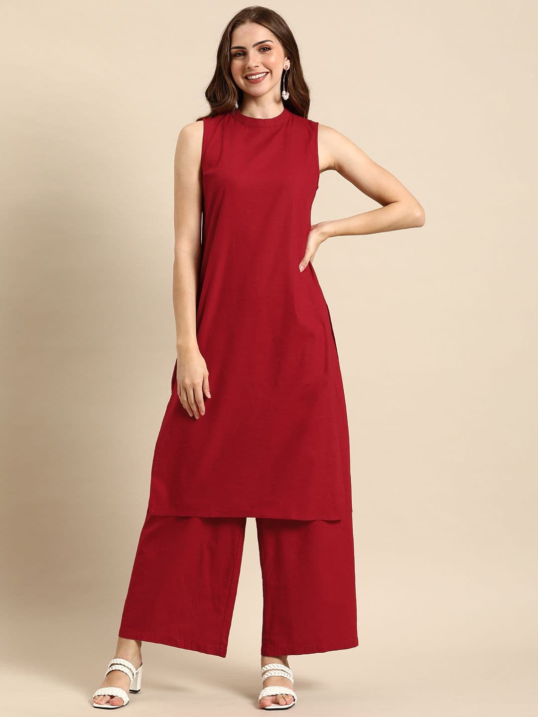 Anouk Women Solid Round Neck Cotton Kurta - view 1