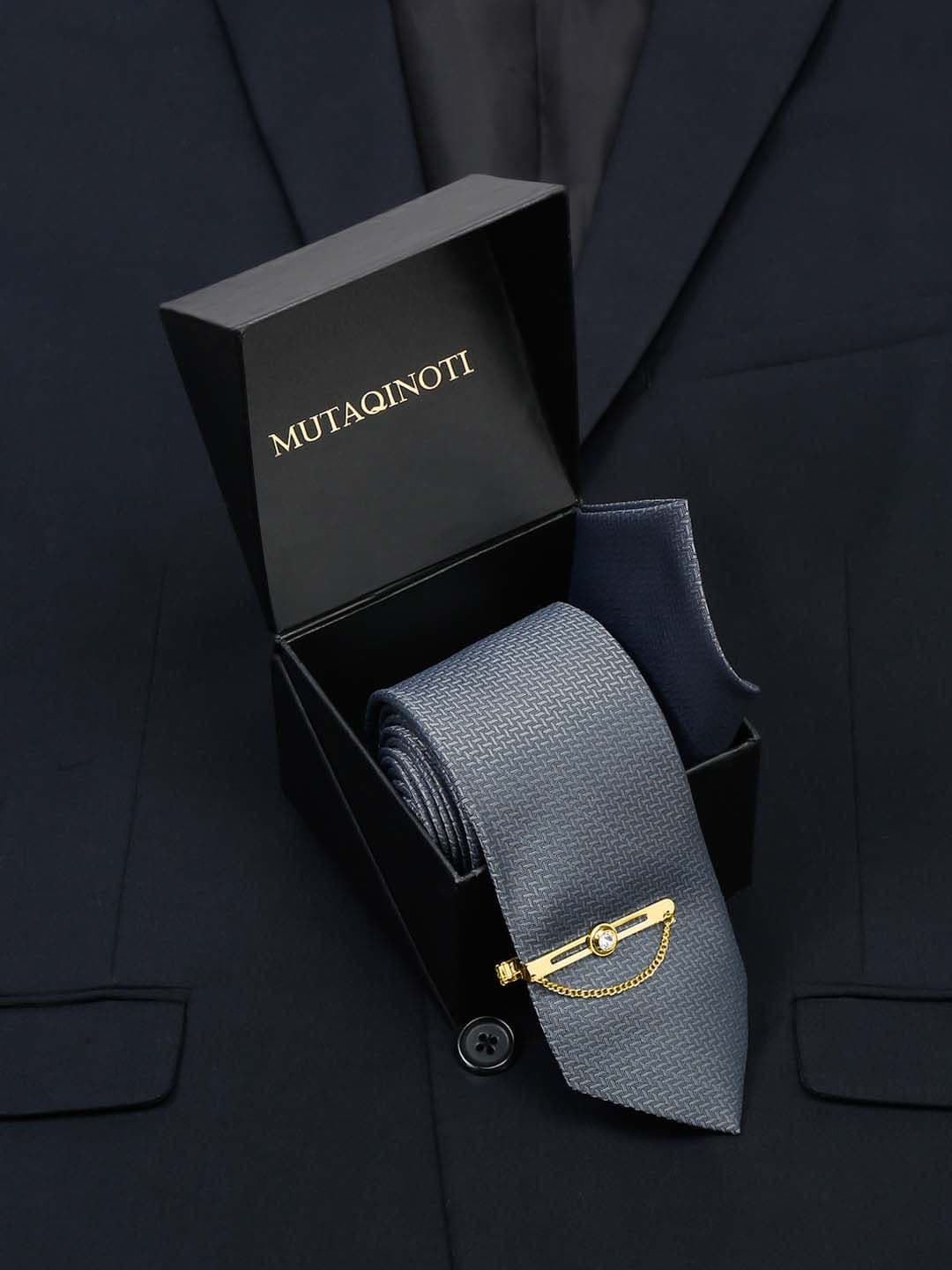 MUTAQINOTI Men Silk Formal Necktie & Pocket Square & Tiepin Accessory Gift Set - view 1