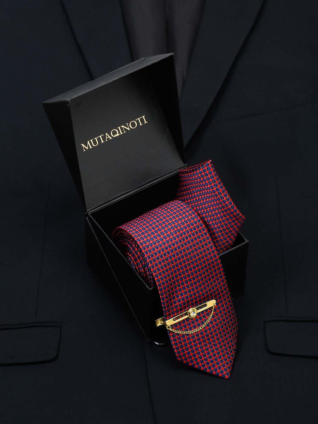 MUTAQINOTI Men Geometric Woven Design Silk Accessory Gift Set - view 1