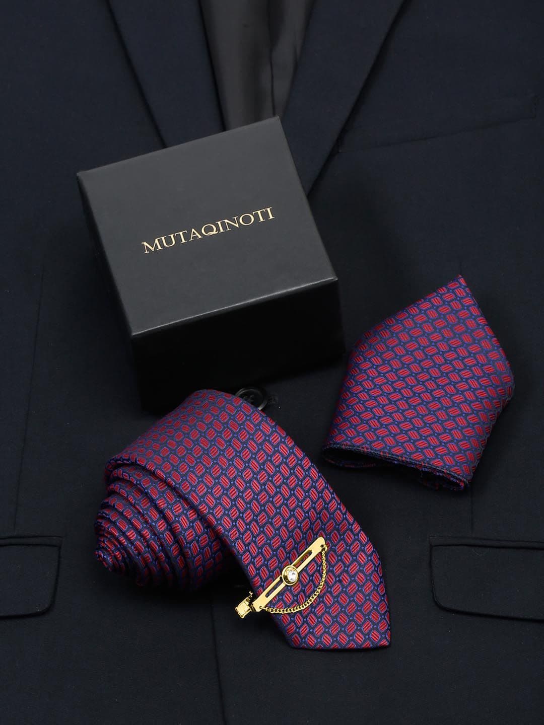 MUTAQINOTI Men Printed Silk Blend Necktie Accessory Gift Set - view 1